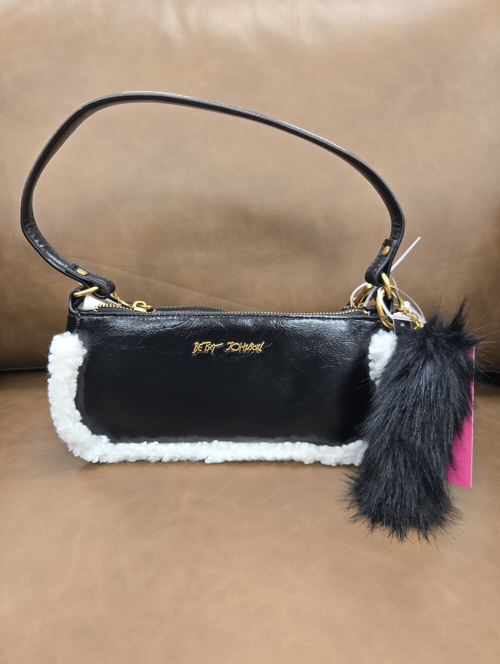 Betsey Johnson Black Sherpa Crossbody Handbag